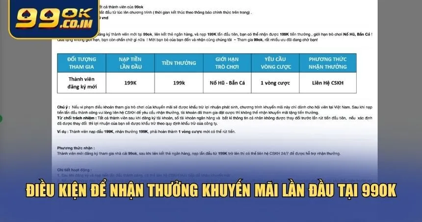 Điều kiện tận dụng khuyến mãi lần đầu tại 99ok